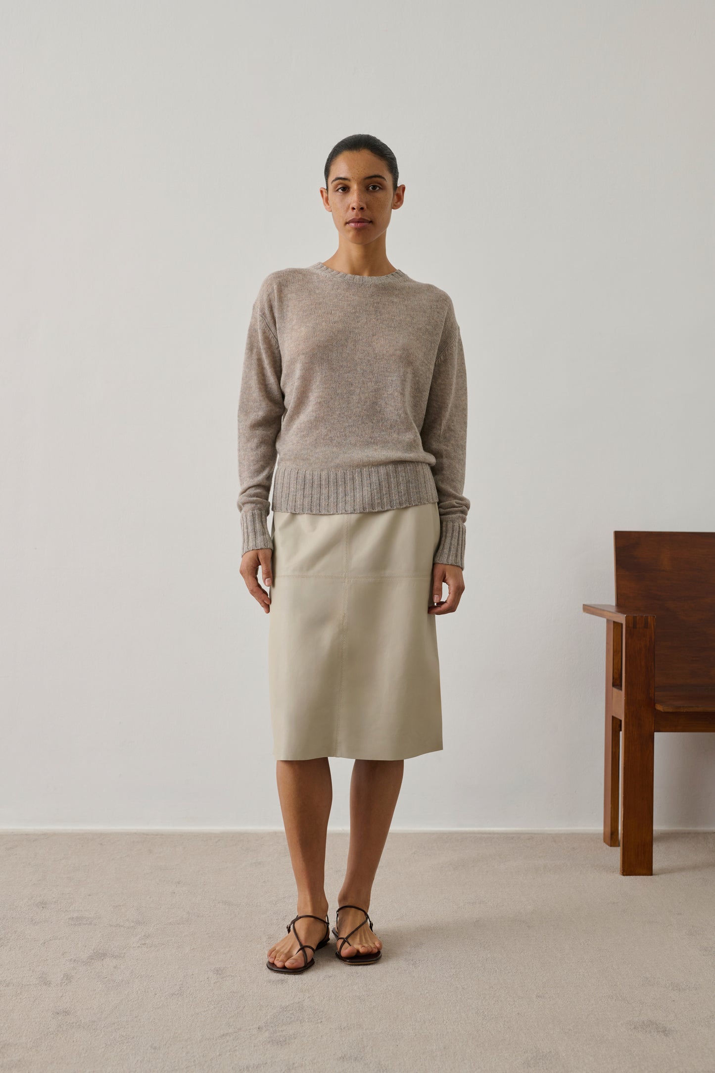 Jupe Gwen - Mastic - Cuir - Femme